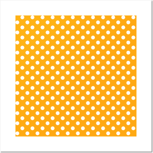 White Polka Dots Pattern on Orange Background Posters and Art